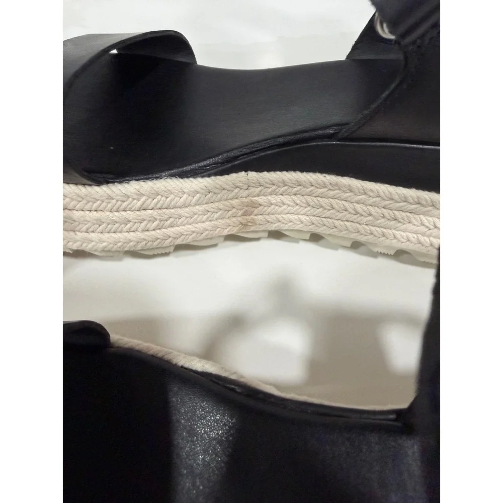 Sorel Cameron Flatform Espadrille Sandals Black Leather Platform Womens